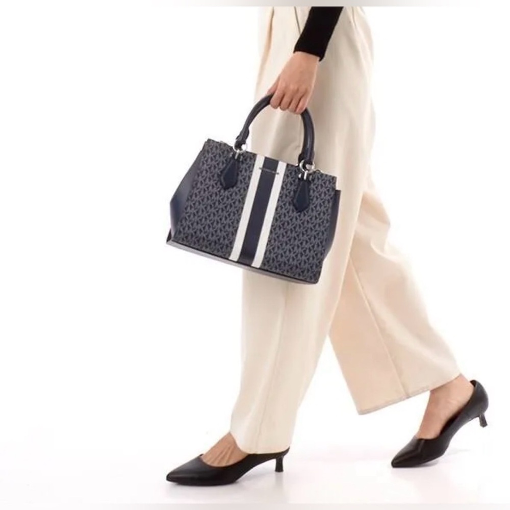 Michael Kors Marilyn Medium Signature Logo Stripe Satchel originally $398 NWT - Picture 2 of 9
